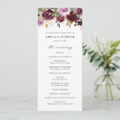 Romantische Paarse Herfst Floral Blooms Rustic Wed Programmakaart (Staand voorkant)