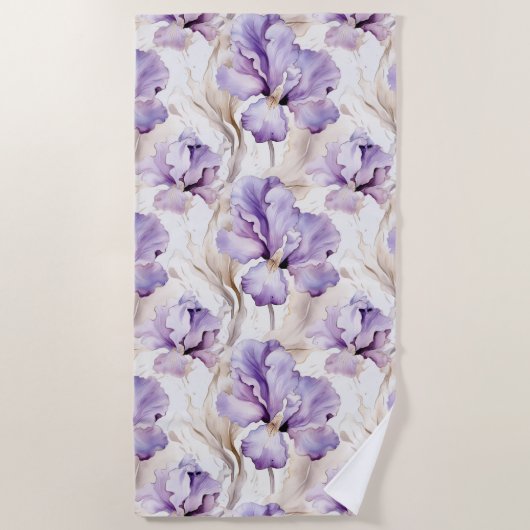 Romantische paarse iris bloem bruiloftsborrel strandlaken (Voorkant)
