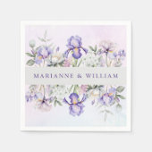 Romantische Paarse iris en pioenen bloemenbruiloft Servet (Voorkant)