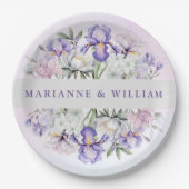 Romantische Paarse Iris en Pioenrozen Bloemrijke B Papieren Bordje (Voorkant)