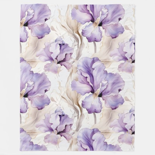 Romantische Paarse Iris Floral Fleece Deken (Voorkant)