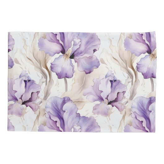 Romantische Paarse Iris Floral Kussensloop (Achterkant-Links)