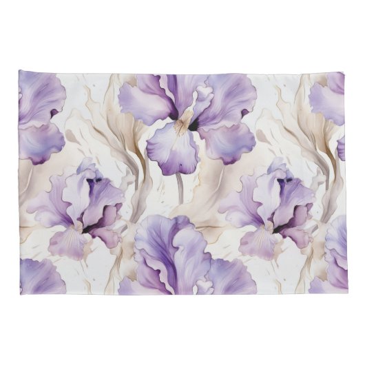 Romantische Paarse Iris Floral Kussensloop (Achterkant-Rechts)
