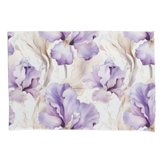 Romantische Paarse Iris Floral Kussensloop (Voorkant-Links)