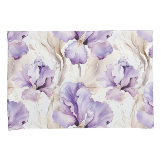 Romantische Paarse Iris Floral Kussensloop (Voorkant-Rechts)