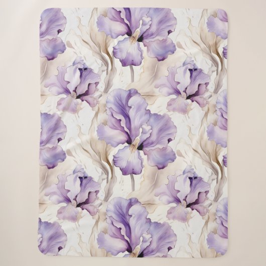 Romantische Paarse Iris Floral Sherpa Deken (Voorkant)