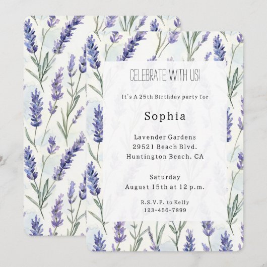 Romantische  Paarse Lavendel Bloemen Verjaardag Kaart (Voorkant / Achterkant)