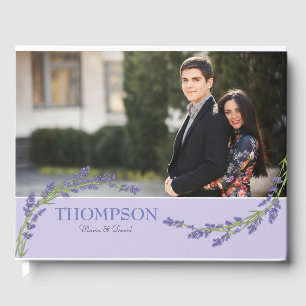Romantische Paarse Lavendel Foto Bruiloft Gastenboek