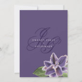Romantische paarse lavendel orchidee bruiloft kaart (Achterkant)