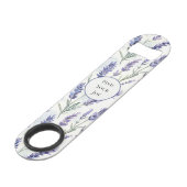 Romantische paarse lavendelbloemen bruiloftsdouche speed flessenopener (Voorkant Gekanteld)