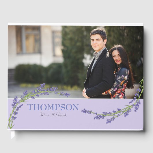 Romantische Paarse Levander Foto Bruiloft Gastenboek (Voorkant)