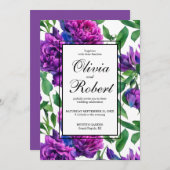 Romantische paarse magenta roze pioenrozen bruilof kaart (Voorkant / Achterkant)