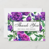 Romantische paarse magenta roze waterverf pioenroz bedankkaart (Voorkant)