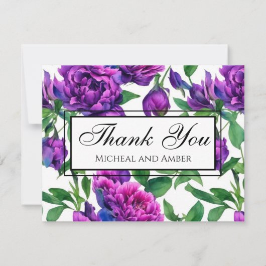 Romantische paarse magenta roze waterverf pioenroz bedankkaart (Voorkant)