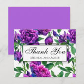 Romantische paarse magenta roze waterverf pioenroz bedankkaart (Voorkant / Achterkant)