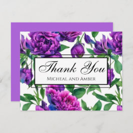Romantische paarse magenta roze waterverf pioenroz bedankkaart