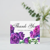 Romantische paarse magenta roze waterverf pioenroz bedankkaart (Staand voorkant)