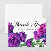 Romantische paarse magenta roze waterverf pioenroz bedankkaart (Voorkant / Achterkant)