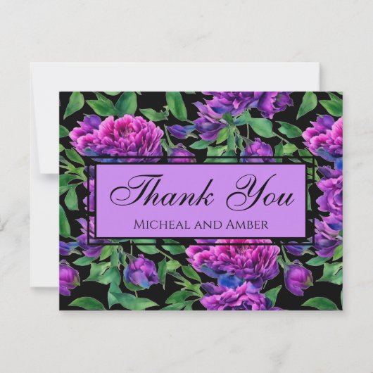 Romantische paarse magenta roze waterverf pioenroz bedankkaart (Voorkant)