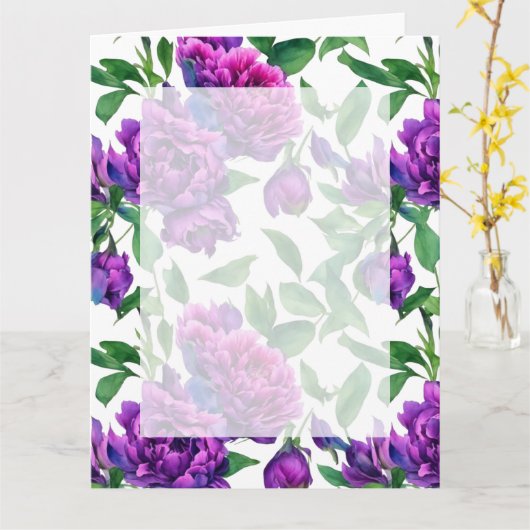 Romantische paarse magenta roze waterverf pioenroz kaart (Gele Bloem)