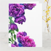 Romantische paarse magenta roze waterverf pioenroz kaart (Gele Bloem)