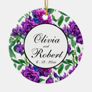 Romantische paarse magenta roze waterverf pioenroz keramisch ornament