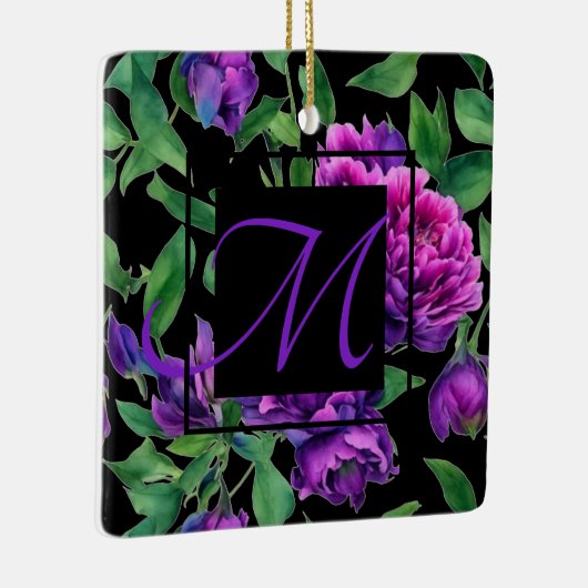 Romantische paarse magenta roze waterverf pioenroz keramisch ornament (Rechts)