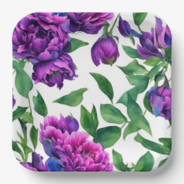 Romantische paarse magenta roze waterverf pioenroz papieren bordje