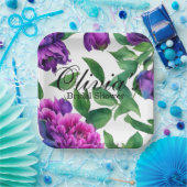 Romantische paarse magenta roze waterverf pioenroz papieren bordje (Feest)