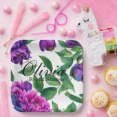 Romantische paarse magenta roze waterverf pioenroz papieren bordje (Feest)