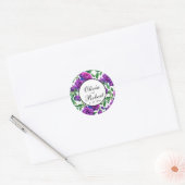 Romantische paarse magenta roze waterverf pioenroz ronde sticker (Envelop)