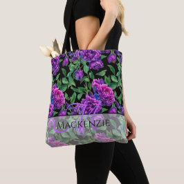 Romantische paarse magenta roze waterverf pioenroz tote bag