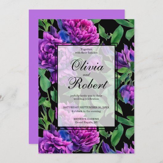 Romantische paarse magenta waterverf pioenen BRUIL Kaart (Voorkant / Achterkant)