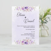 Romantische Paarse minimalistische bloemenbruiloft Kaart (Staand voorkant)