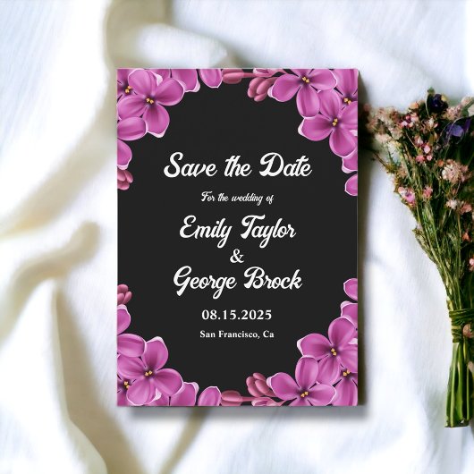 Romantische Paarse orchidee Rozen Zwarte Florale b Save The Date