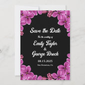 Romantische Paarse orchidee Rozen Zwarte Florale b Save The Date (Voorkant)