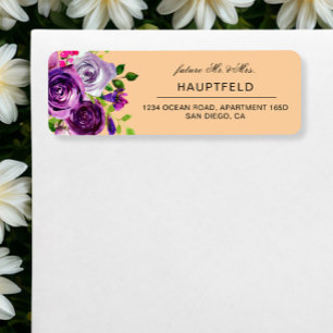 Romantische Paarse Perzik Bloemen Retour Adres Lab Etiket
