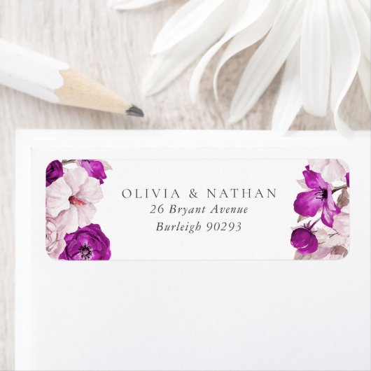 Romantische Paarse Plum Blush Wedding Retouradres Etiket (Insitu)