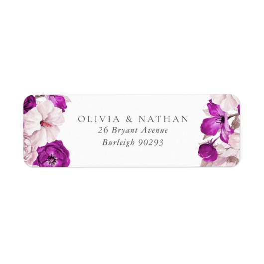 Romantische Paarse Plum Blush Wedding Retouradres Etiket (Voorkant)