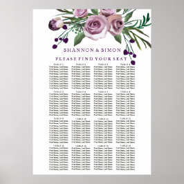 Romantische Paarse Plum Floral Wedding Seating Cha Poster