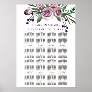 Romantische Paarse Plum Floral Wedding Seating Cha Poster