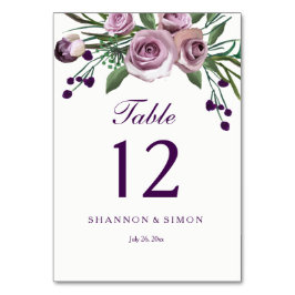 Romantische Paarse Plum Floral Wedding Table Numbe Kaart