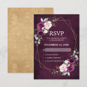 Romantische Paarse pruim Blush Pink Floral Geometr RSVP Kaartje (Voorkant / Achterkant)