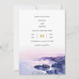 Romantische Paarse Rocky Shoreline Dusk Beach brui Kaart