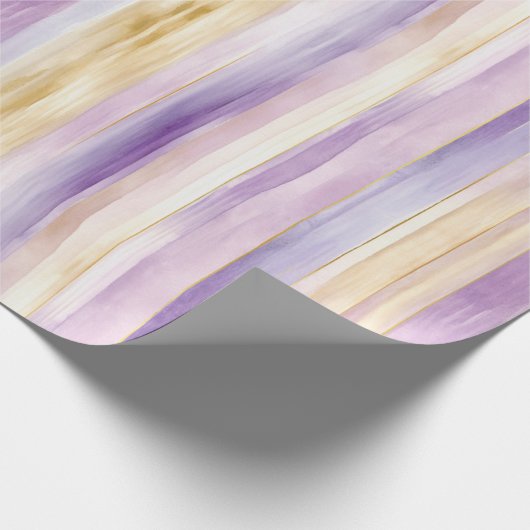 Romantische paarse roomkleurige iris strepen bruid cadeaupapier (Hoek)