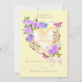 Romantische paarse roos gele valentijnskaart feestdagenkaart