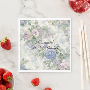 Romantische paarse roze bloemen bruiloftsdouche servet