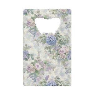 Romantische paarse roze bloemen creditkaart flessenopener