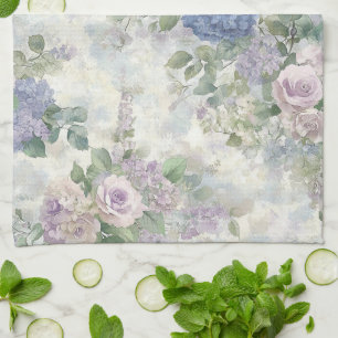 Romantische paarse roze bloemen theedoek