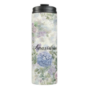 Romantische paarse roze bloemen thermosbeker